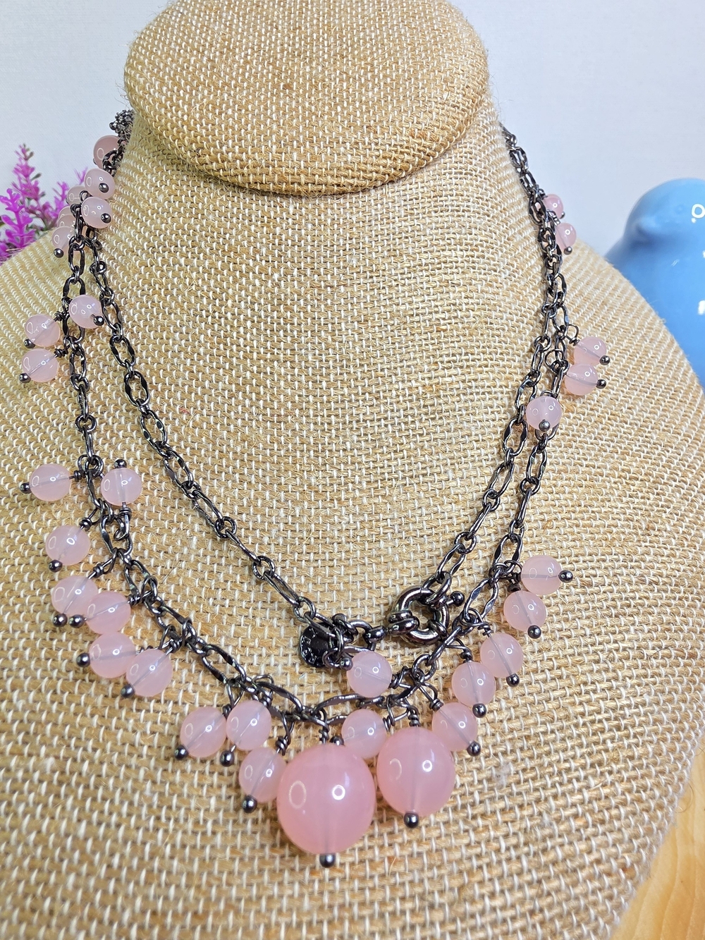 J. Crew Pink/White Beaded "Steampunk" Fringe Necklace
